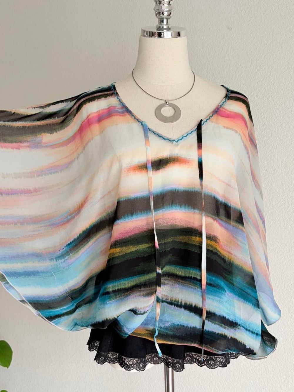 Sanctuary Multicolor Watercolor Stripe Tie-Front Tunic - Picture 5 of 9